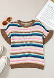 Patcute Contrast Round Neck Short Sleeve Sweater