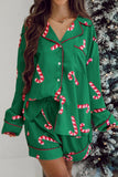 Patcute Candy Cane Collared Neck Long Sleeve Top and Shorts Lounge Set