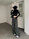 Patcute Women Cargo Pants Grey Vintage Y2k Baggy Korean Style High Waist Trousers Techwear Aesthetic Female Streetwear Hippie