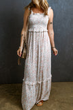 Patcute Ruffled Smocked Printed Sleeveless Maxi Dress