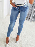 Patcute Rhinestone Skinny Jeans with Pockets