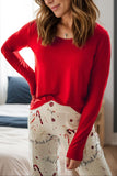 Patcute Round Neck Long Sleeve Top and Printed Pants Lounge Set