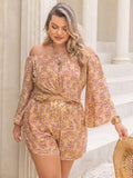 Patcute Plus Size Printed Off-Shoulder Top and Shorts Set