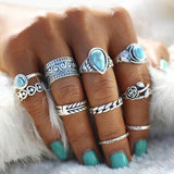 Patcute Artificial Turquoise Alloy Ring 10-Piece Set