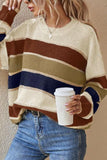 Patcute Contrast Striped Round Neck Long Sleeve Sweater