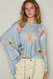 Patcute Flower Dropped Shoulder Long Sleeve Knit Top