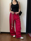 Patcute Y2k Kpop Red Sweatpants Women Baggy Harajuku Korean Hip Hop Style Wide Leg Jogger Pants Streetwear Oversized Aesthetic