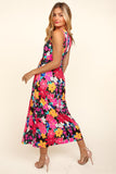 Patcute  Pocketed Floral Round Neck Sleeveless Midi Dress