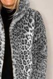 Patcute Full Size Leopard Furry Collared Neck Long Sleeve Coat