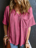 Patcute Textured V-Neck Half Sleeve T-Shirt