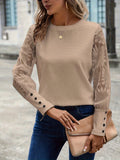 Patcute Round Neck Lace Long Sleeve Top