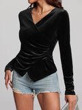 Patcute Ruched Surplice Long Sleeve Top