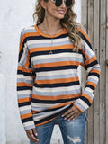 Patcute Full Size Striped Round Neck Long Sleeve T-Shirt Plus Size