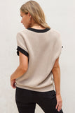 Patcute Contrast Trim Round Neck Cap Sleeve Knit Top