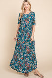 Patcute  Printed Shirred Maxi Dress