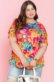 Patcute Plus Size Printed Round Neck Short Sleeve Top