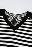 Patcute Striped Lace Detail V Neck Top