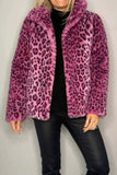 Patcute Full Size Leopard Furry Collared Neck Long Sleeve Coat