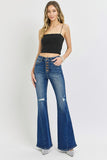 Patcute Distressed Button-Fly Flare Jeans