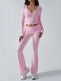 Patcute  Ruched Long Sleeve Top and Pants Set