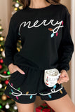 Patcute MERRY Sequin Round Neck Long Sleeve Top and Shorts Set