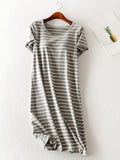 Patcute Striped Round Neck Short Sleeve Dress