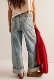 Patcute Washed Wide Leg Jeans with Pockets