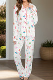 Patcute Printed Collared Neck Long Sleeve Top and Pants Lounge Set