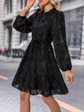 Patcute Lace Button Down Long Sleeve Mini Dress