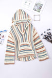 Patcute Contrast Striped Dropped Shoulder Hooded Knit Top