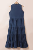 Patcute Tie Neck Sleeveless Denim Dress