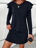 Patcute Ruffled Round Neck Long Sleeve Mini Dress