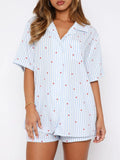 Patcute Valentine's Day Printed Collared Neck Short Sleeve Top and Shorts Set