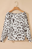 Patcute Leopard Boat Neck Long Sleeve Knit Top