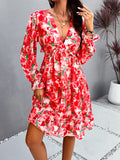 Patcute  Backless Printed V-Neck Flounce Sleeve Dress