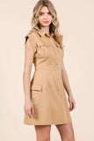 Patcute Cargo Pocket Half Button Mini Dress