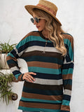 Patcute Full Size Striped Round Neck Long Sleeve T-Shirt Plus Size