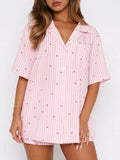 Patcute Valentine's Day Printed Collared Neck Short Sleeve Top and Shorts Set