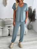 Patcute V-Neck Short Sleeve Top and Pants Set