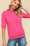 Patcute  Tied Back Mock Neck Half Sleeve Knit Top