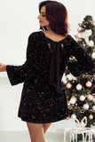 Patcute Sequin Round Neck Long Sleeve Mini Dress