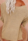 Patcute Round Neck Drop Shoulder Top and Shorts Sweater Set