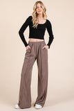 Patcute  Elastic Waist Wide Leg Pants with Pockets