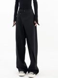 Patcute Women Wide Suit Pants High Waist Gothic Japanese Style Baggy Black Trousers Irregular Straight Pants Casual Streetwear