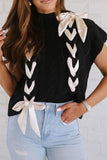 Patcute Lace-Up Mock Neck Short Sleeve Sweater