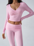 Patcute  Ruched Long Sleeve Top and Pants Set