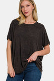 Patcute Washed Ribbed Short Sleeve Top