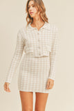 Patcute  Houndstooth Cropped Knit Cardigan and Mini Skirt Set