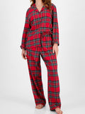 Patcute Plaid Collared Neck Button Up Top and Pants Lounge Set