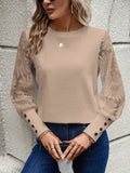 Patcute Round Neck Lace Long Sleeve Top